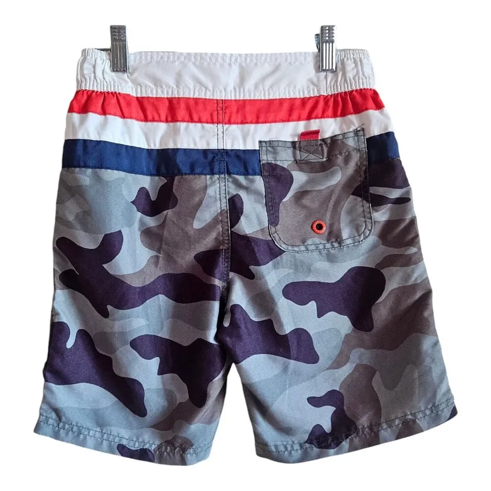 MINI BODEN BOY'S 140 9 10 Years Swim Trunks Shorts, Camo, Stripes, Mesh Lining